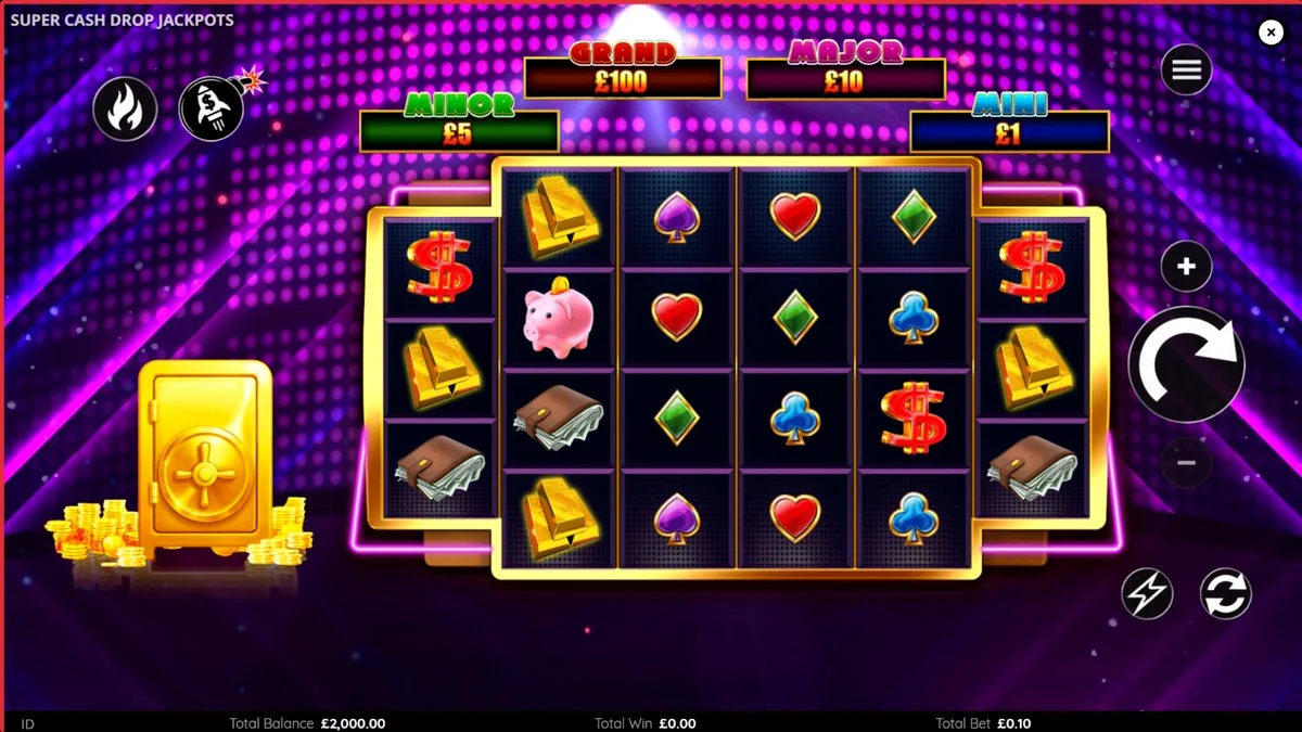 Tampilan layar permainan slot Super Cash Drop Jackpots di perangkat seluler