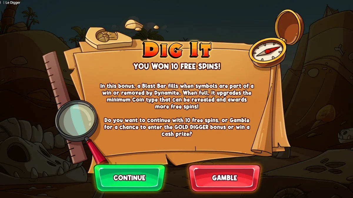 Tampilan visual slot Le Digger dengan karakter rakun Smokey di latar belakang tambang.